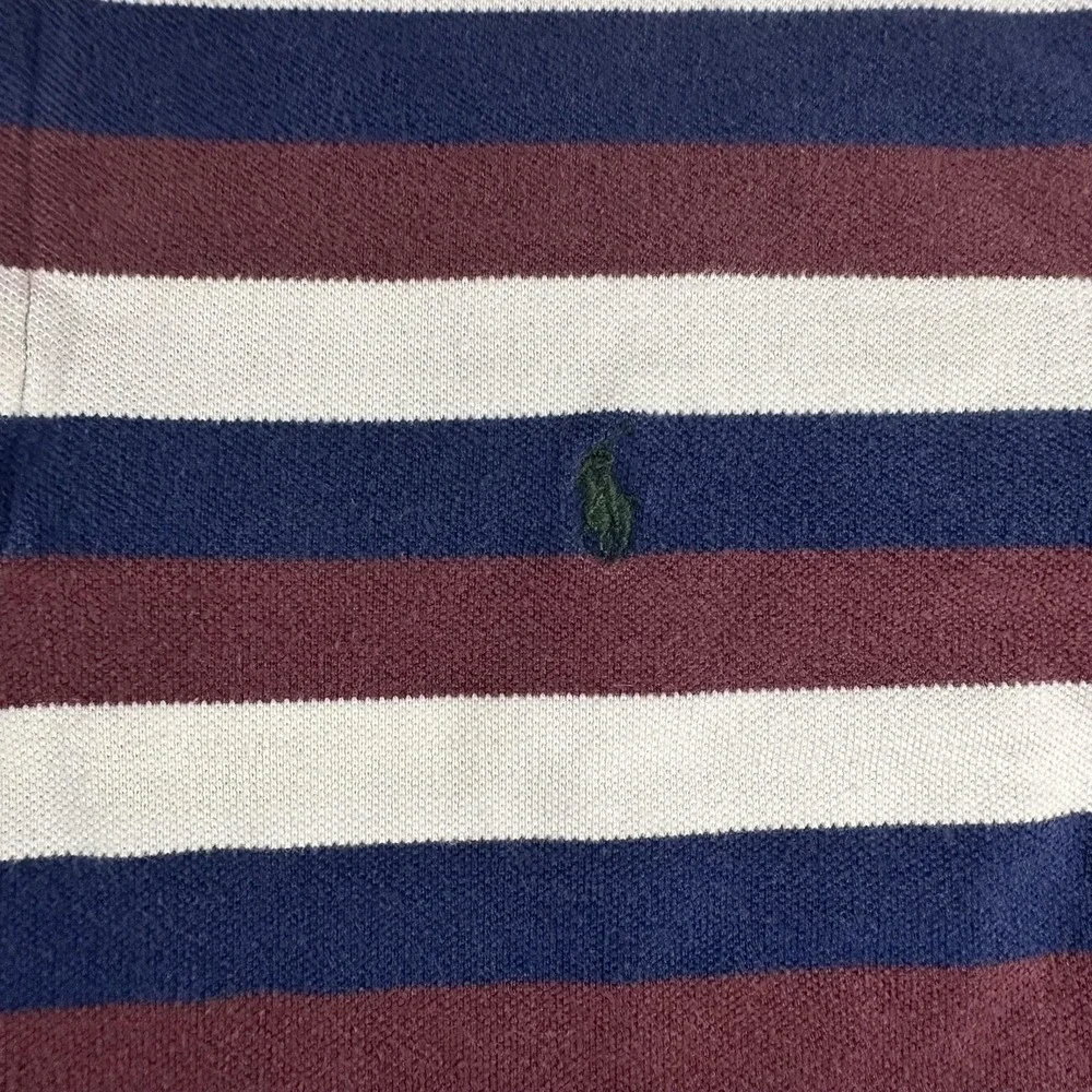 Polo Ralph Lauren Polo Shirt Mens Large Navy Burgundy Stripe Pony‎ Logo Cotton